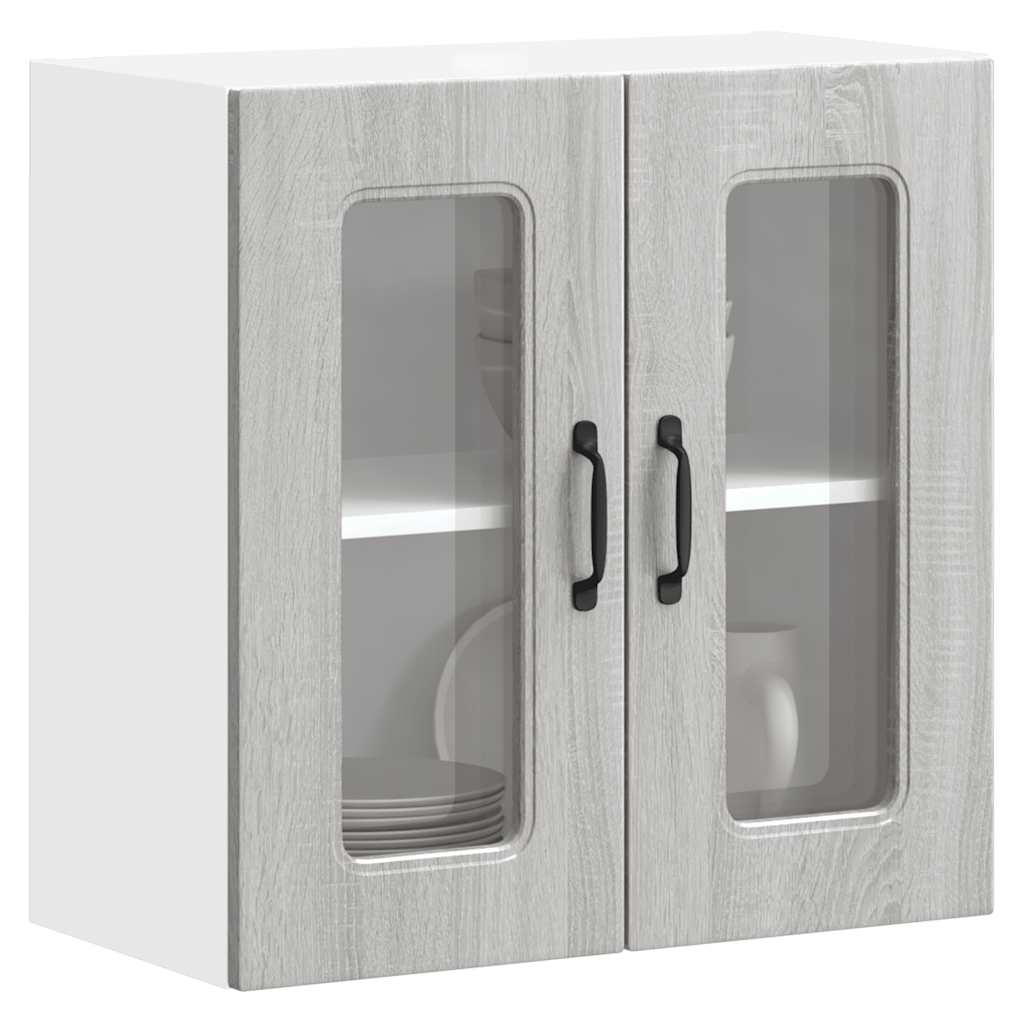 Wall Mounted Kitchen Cabinet with Glass Door Kalmar Grey Sonoma Particleboard