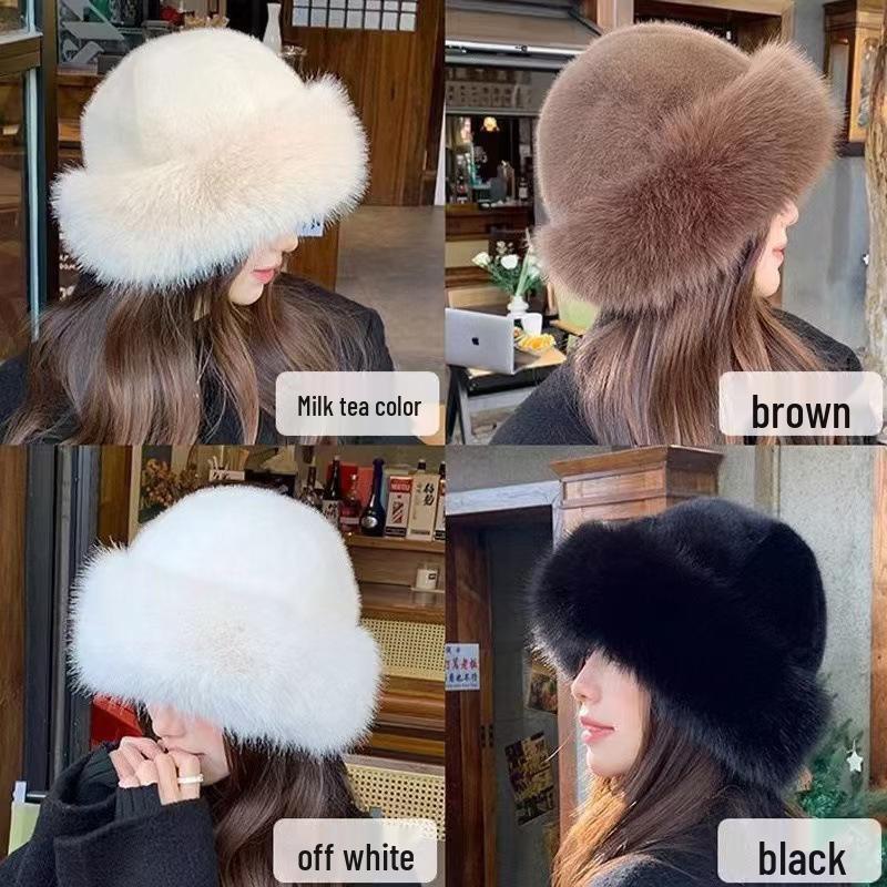 Women's Winter Leopard Print Faux Fur Bucket Hat with Ear Protection