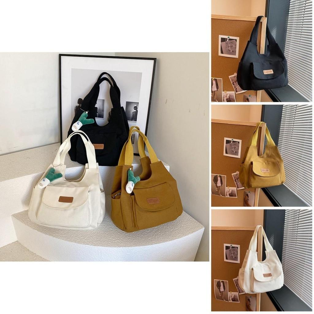 Trendy Street Style Canvas Tote Bag For Women Large Capacity Fall 2023 In Black White Khaki