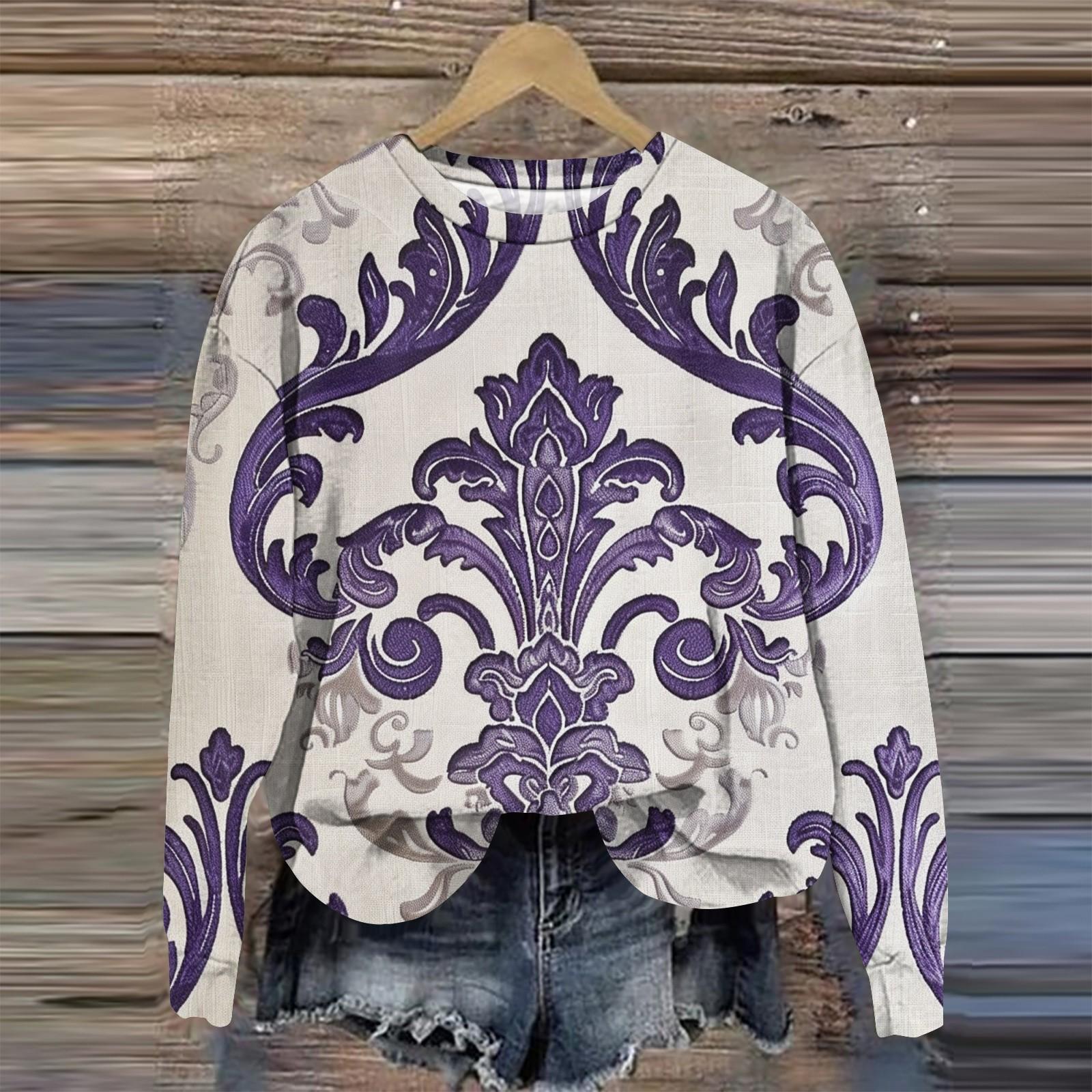 

Женская мода свободный повседневный карман с длинным рукавом толстовка с принтом свитшот XXXL фиолетовый