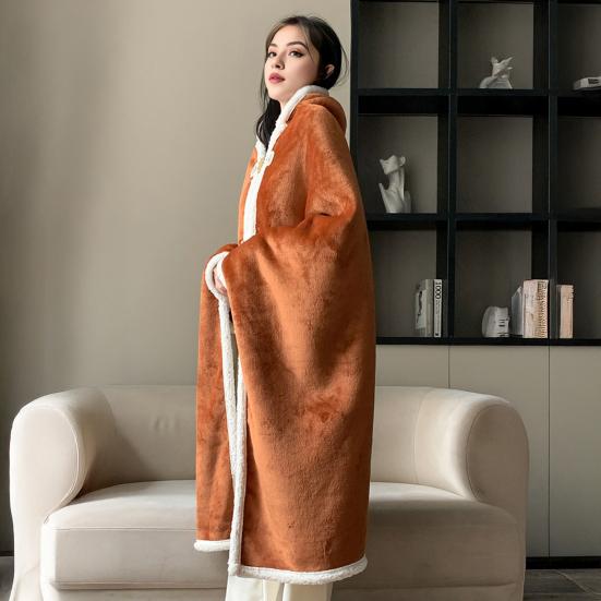 Cape Blanket Plush Hooded Cape with Button Fastening Double-Sided Warmth White Trim Blanket Cape Office Nap Comfort Throw Blanket