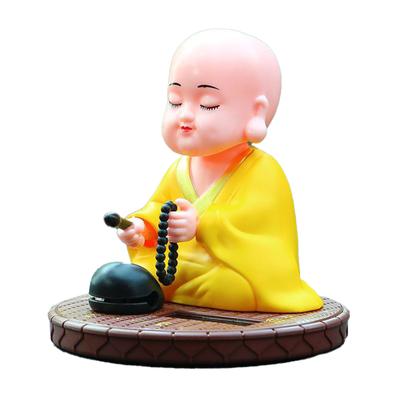 Little Monk Solar Ornament Auto Nodding Knocking Buddha Statue Toy for Car Dashboard Home Desktop