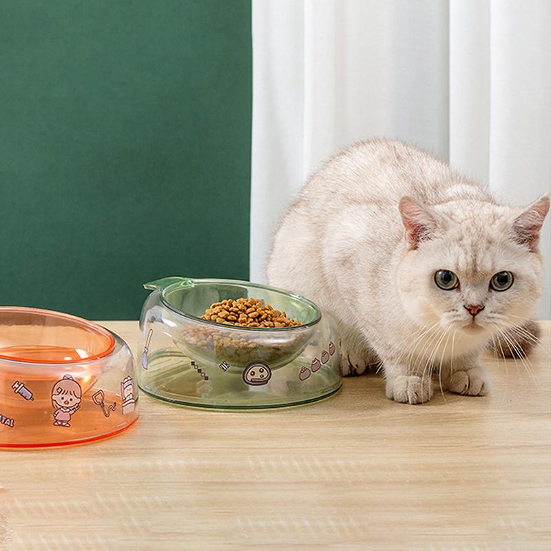 Elevated Cat Bowl Anti-Tip Plastic Raised Pet Feeding Dish With Tilted Edge Neck Protection Kitty Food Bowl
