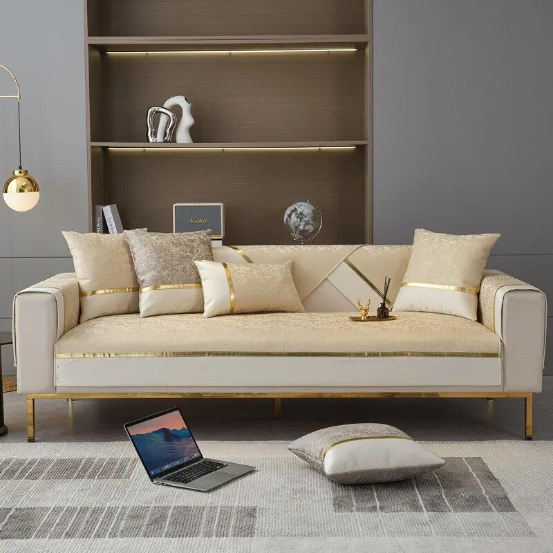 Chenille Golden Thread Edge Sofa Cover Non-slip Sofa Cover Slipcover Anti-cat Scratch Furniture Protector L-type Corner Sofa Mat