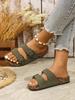 Women's Youth Mules New Spring/Summer Retro Casual Slip-On Shoes Pu Upper Double-Strap Half-Slip Flat Slippers with Adjustable Buckle