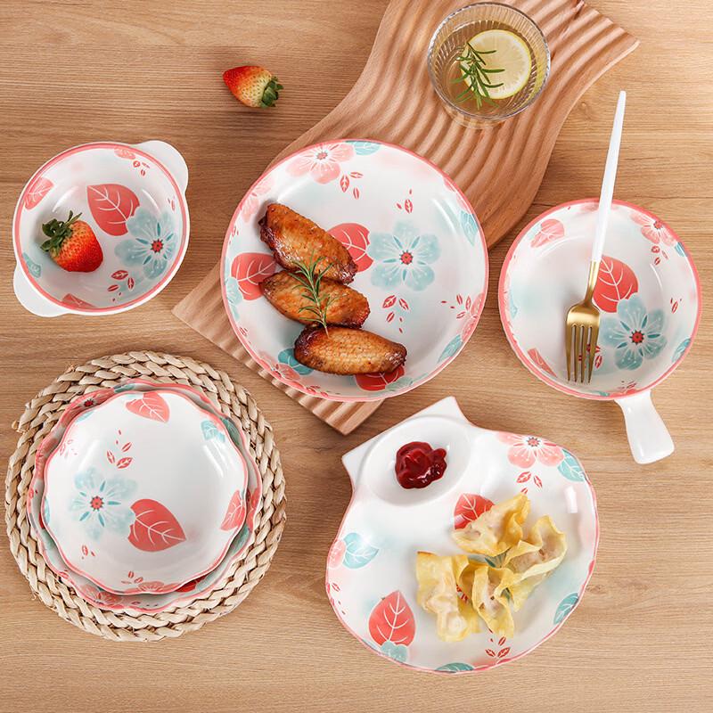 Chizhi Ceramic Nordic Spring 8-inch Deep Plate Set with 3 Compartments
