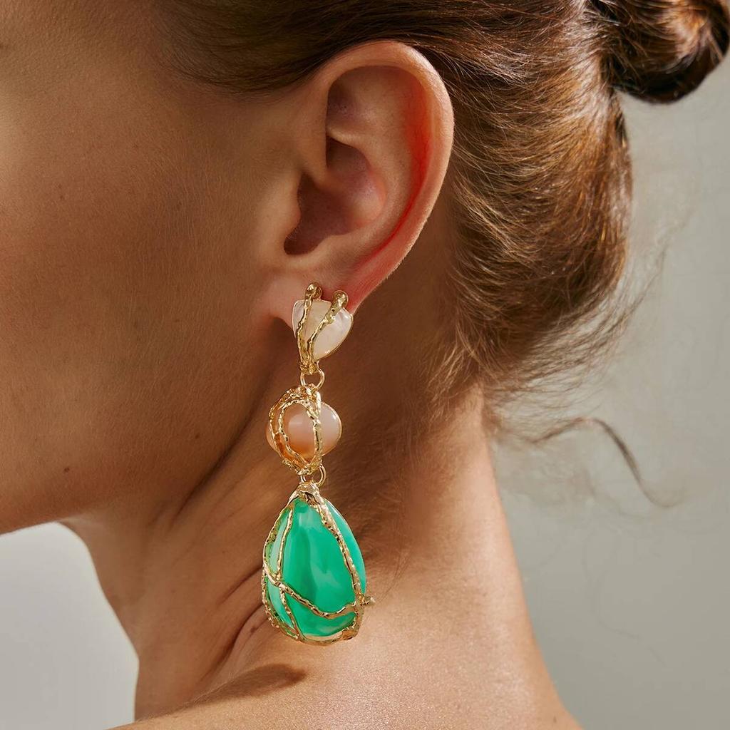 Salircon New Trend Boho Colorful Resin Stone Dangle Earrings for Women Ethnic Vintage Statement Water Drop Long Earring Jewelry