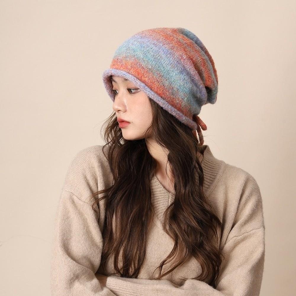 

Large Size Beanies Skullies Gradient Color Drawstring Slouch Hat Fashion Bonnet Hat 03