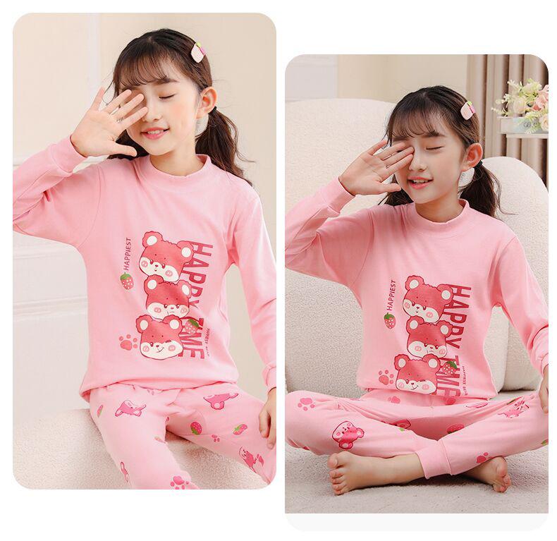 Kids' Cotton Pajama Set: Boys' Warm Underwear or Girls' Autumn Sweater and Pants, Small to Medium Sizes.