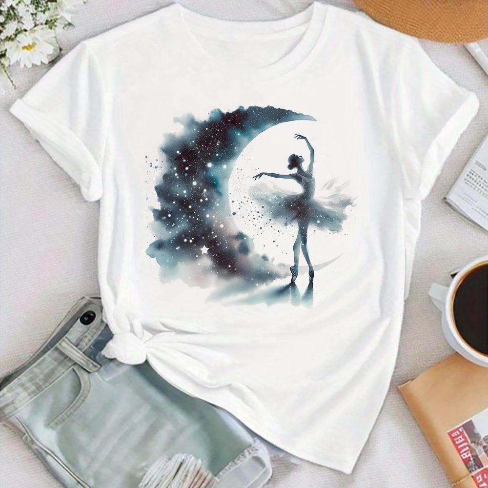 Watercolor Ballerina Print Shirt Bag Baller Dancer Outfit T-shirt Women Summer Clothes Tops Girls Short Sleeve Tee Female Shirts