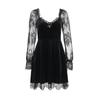 Gotisches Langarmkleid Vintage-Kleider Damen Spitze Patchwork Grunge Schwarzes Kleid