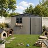 Brown Galvanized Steel Outdoor Tool Shed, Dimensions 295 × 243.6 cm (7.19 m²), with Openable Windows, Lockable Door and Flower Rack, Waterproof
