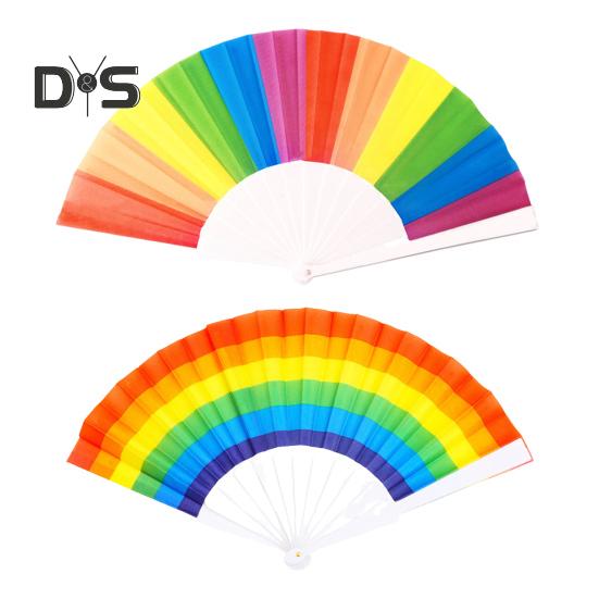 Rainbow Folding Fan Portable Plastic Handheld Colorful Summer Cooling Fan Decoration Dance Performance Props Party Costume Accessories