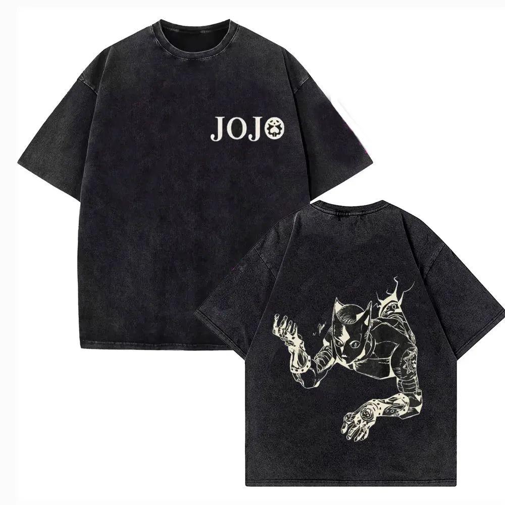 Vintage Washed TShirt JoJo Bizarre Adventure Gyro Zeppeli Streetwear T-shirt Anime Print Casual Loose Short Sleeve Tshirt
