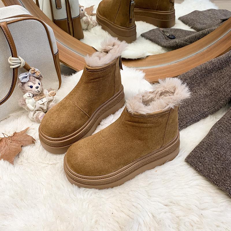 

Women s thick soled winter fur one foot stirrup lightweight warm anti cold padded snow boots non-slip wear casual sneakers cotton boots 40 верблюд