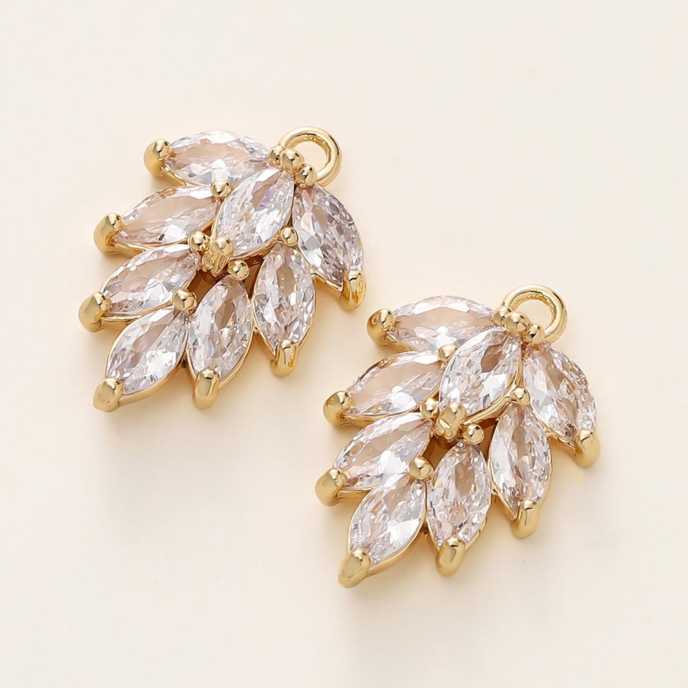 2/4Pcs 18K Gold Color Plated Various Leaves Charms Pendants with Zircon for DIY Necklace Jewelry Making Supplies Accessories