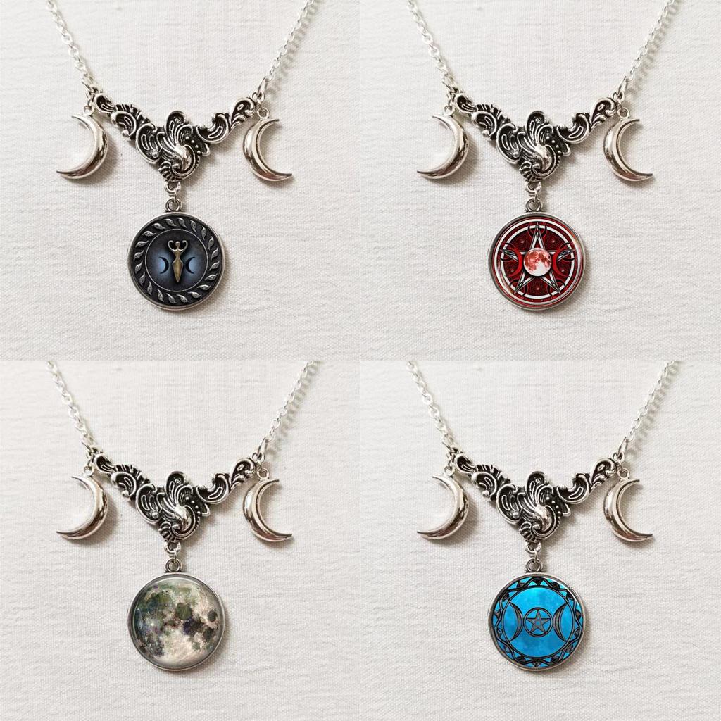 Fashion Moon Crystal Pendant Necklace For Women With Geometric Design And Cross Chain