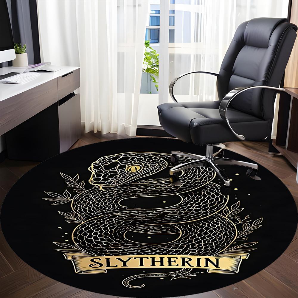 1PC Slytherin Snake Crest Office Round Rug, Non-slip, Soft and Durable Office Rug for Interior Decoration, Perfect for Office, Beautiful Decoration