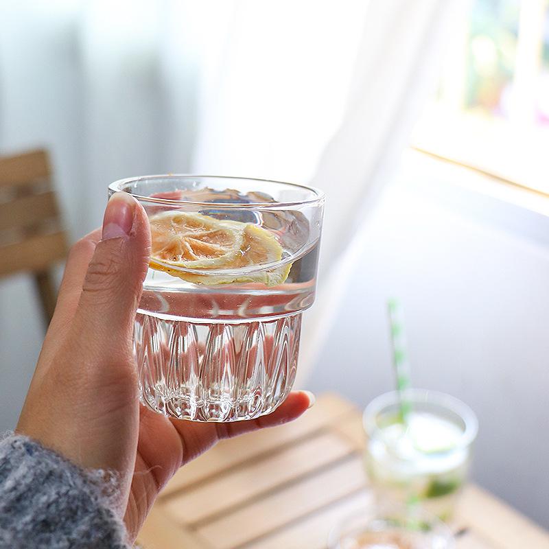 250ml Nachmittagstee Café Ausländische Wein Likörgläser Amerikanische Eiskaffee Tasse Transparentes Vertikales Muster Latte Becher Restaurant