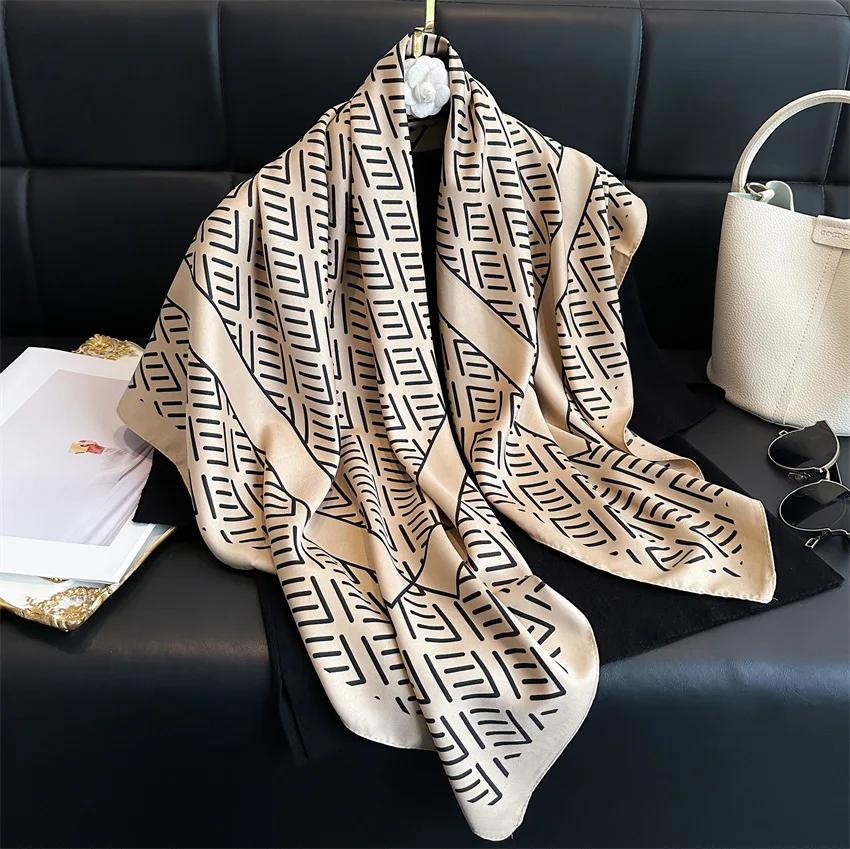 90*90cm Hair Scarf Women Shawls Fashion Beach Silk Scarves  Luxury Kerchief Popular Print Square Bandannas Foulard Headscarf