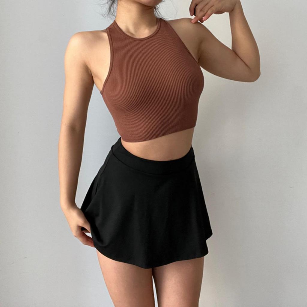 Στρογγυλή λαιμόκοψη με λουράκια Crop Tops Γυναικείες καλοκαιρινές μονόχρωμες καμίσλες γιόγκα μονόχρωμες αθλητικές σωληνώσεις Γυναικεία αμάνικα Cropped Y2K Ρούχα για κορίτσια
