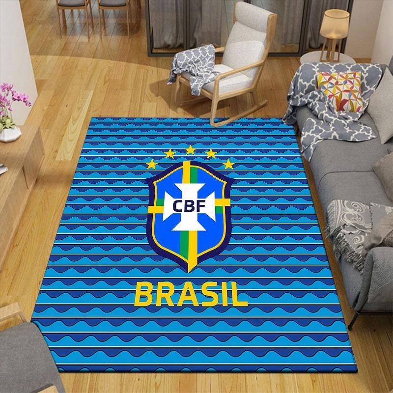 Brazil National Football Team Flannel Pattern Square Carpet,Area Rug,Carpet Rug for Living Room Bedroom Sofa Playroom Decor,Non-slip Floor Mat