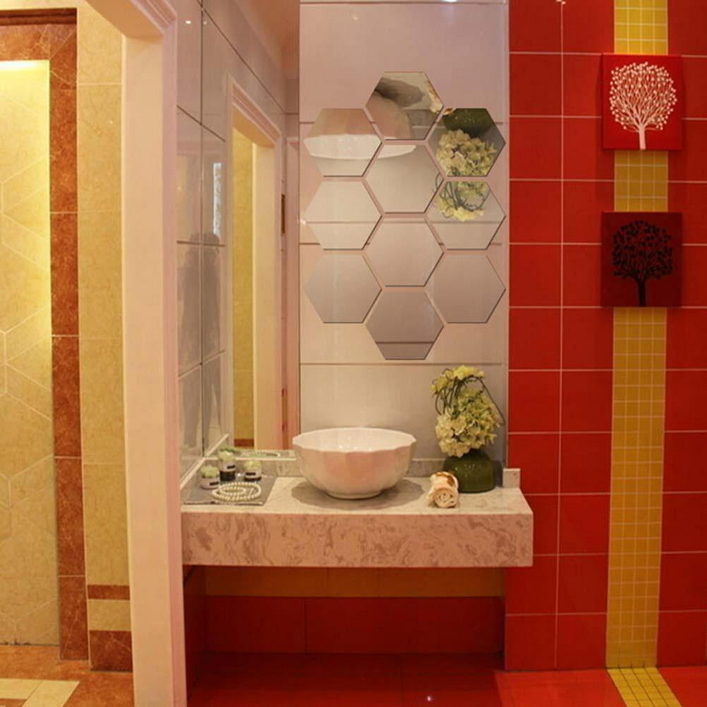 12Pcs 3D Mirror Hexagon Vinyl Removable Wall Sticker Decal Home Decor Art Diy