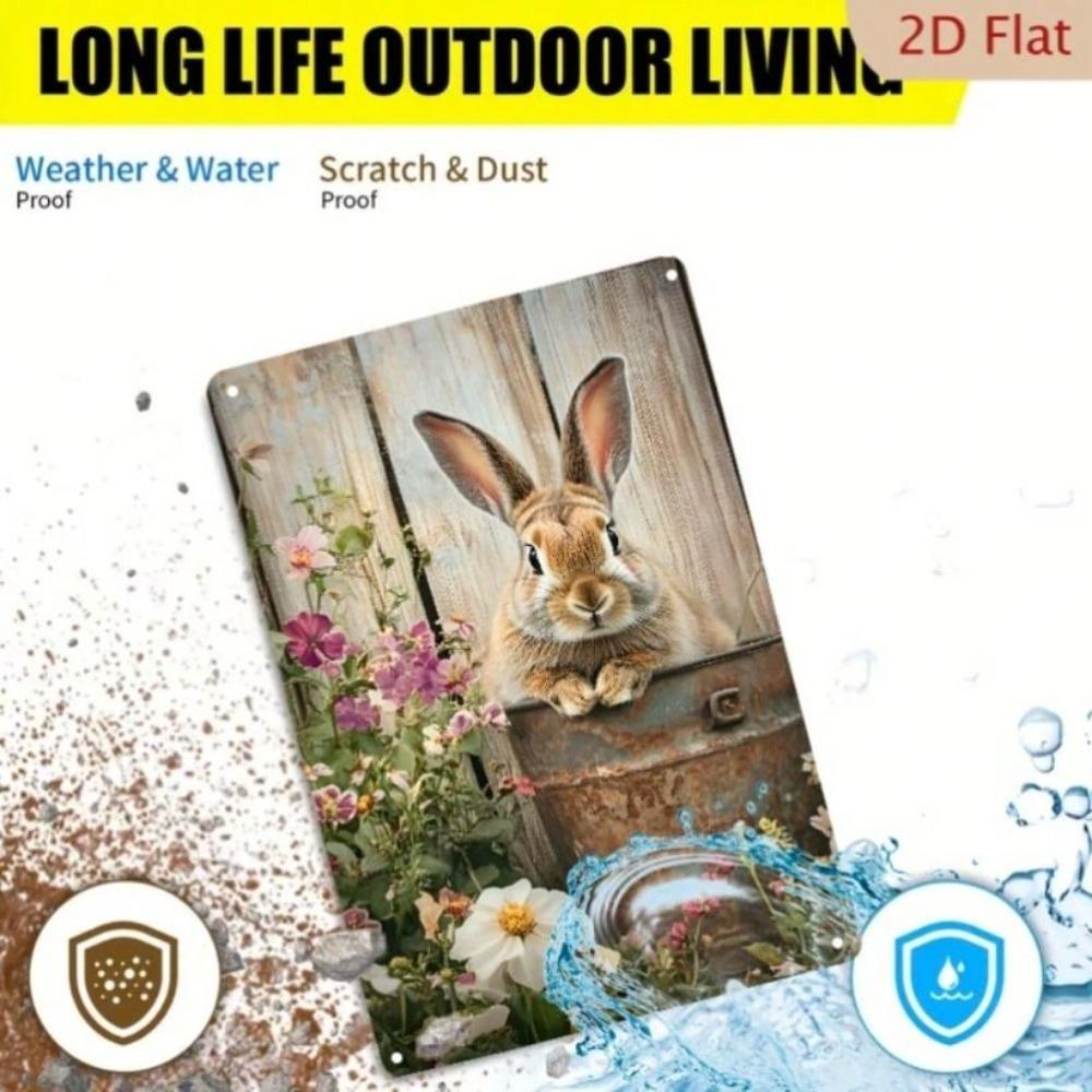 Vintage Metal Sign Rabbit Flower 8x12 Inch Wall Decor Indoor Outdoor