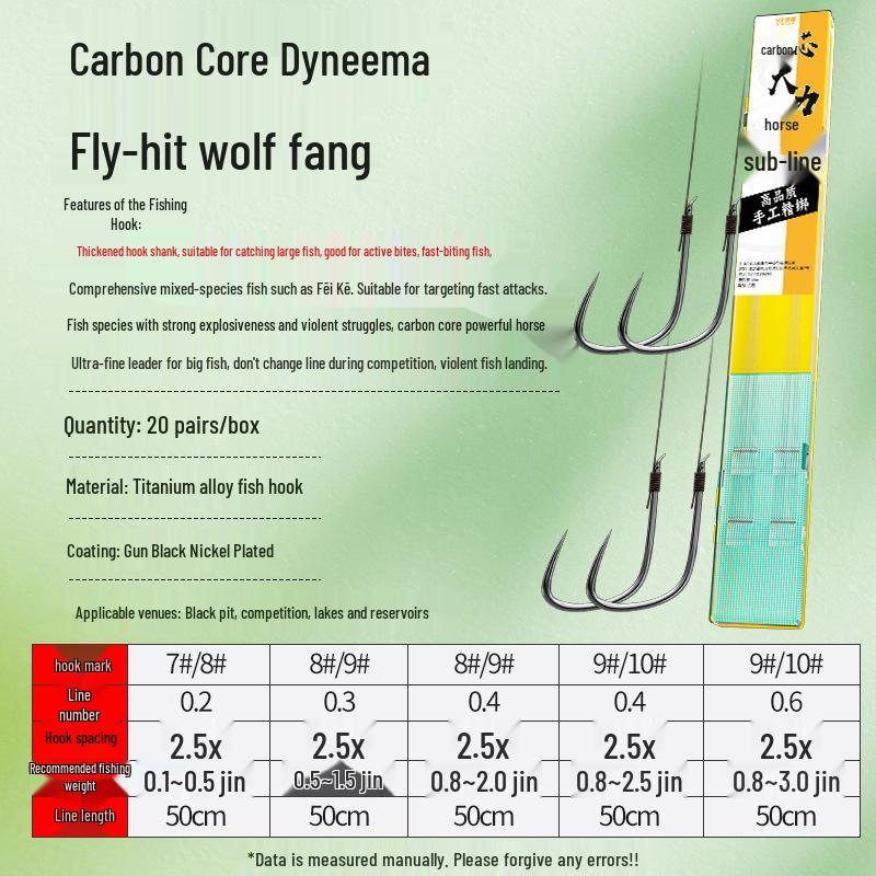 Durable Carbon Core Horse Fishing Line with Double Hook and Titanium Alloy Fishing Hook Set 20 Sets Total