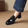 Krazing Pot Microfiber Round Toe Chunky Heels Spring Shoes Big Size 43 Street Wear Women Deep Mouth Vintage Pumps