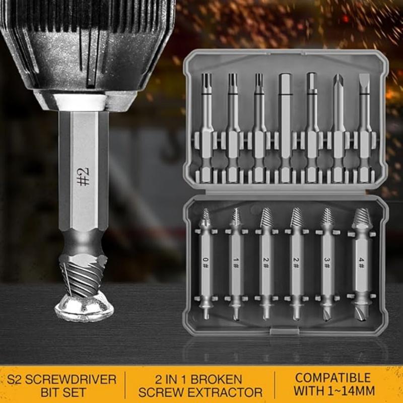 13 Pcs Damaged Screw Extractor Set Easy Out Screw Extractor, Stripped Screw Extractor Set of Rusty Broken Screws & Bolts