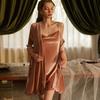 "Duman French Lace Sexy Velvet Lapel Nightdress & Robe Set"