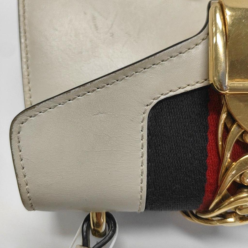 [Pre-Owned] Sylvie Gold Buckle Striped Web Leather Mini Tote Shoulder Crossbody Bag - Fair #BZGZ9L