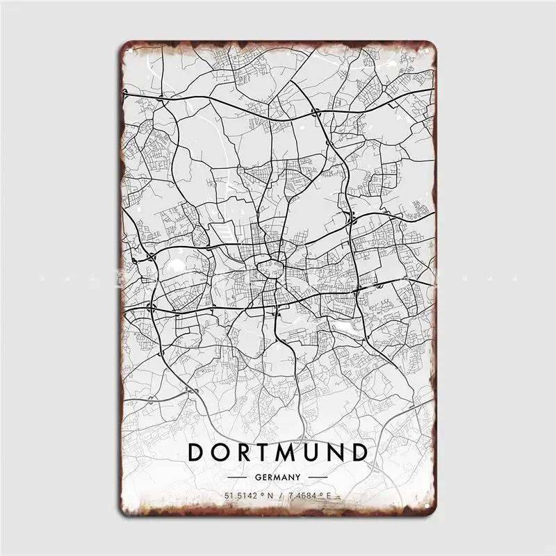 Dortmund City Map White Metal Plaque Poster Garage Club Wall Decor Cinema Kitchen Create Tin Sign Poster