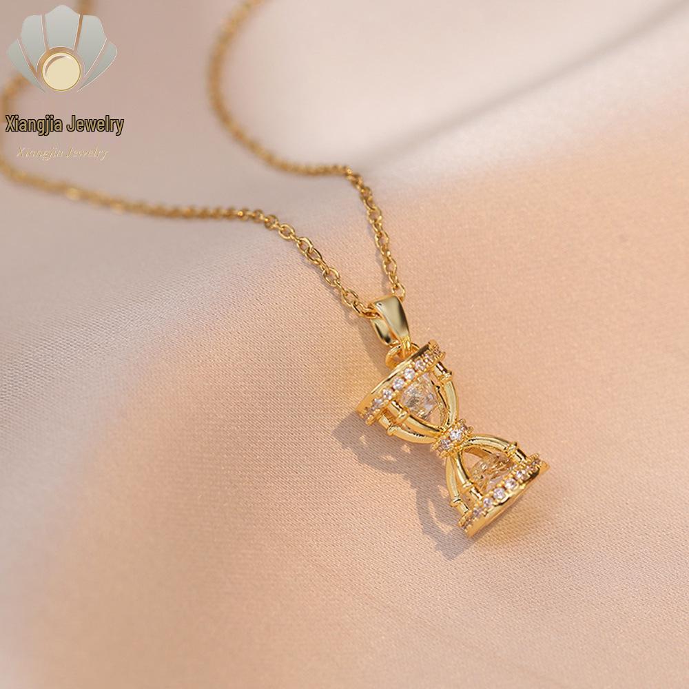 Zircon Hourglass Necklace: Minimalist Japanese-Korean Design, Fashion Pendant, Women's Clavicle Chain.