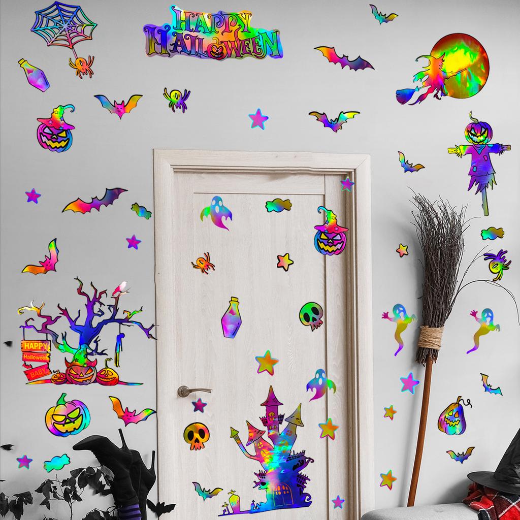 Eine Vielzahl von Lasermaterialien ändert allmählich DIY Halloween-Elemente Wandaufkleber, verschiedene Betrachtungswinkel, verschiedene Muster und Farben