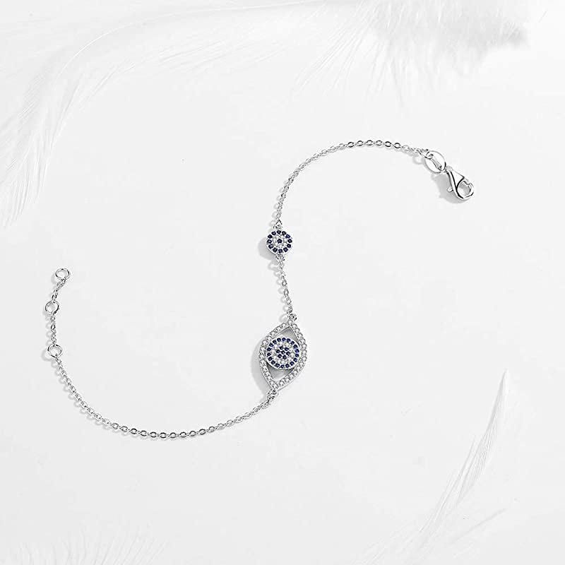 925 Silver Evil Eye Bracelet with Blue Inlaid Diamonds