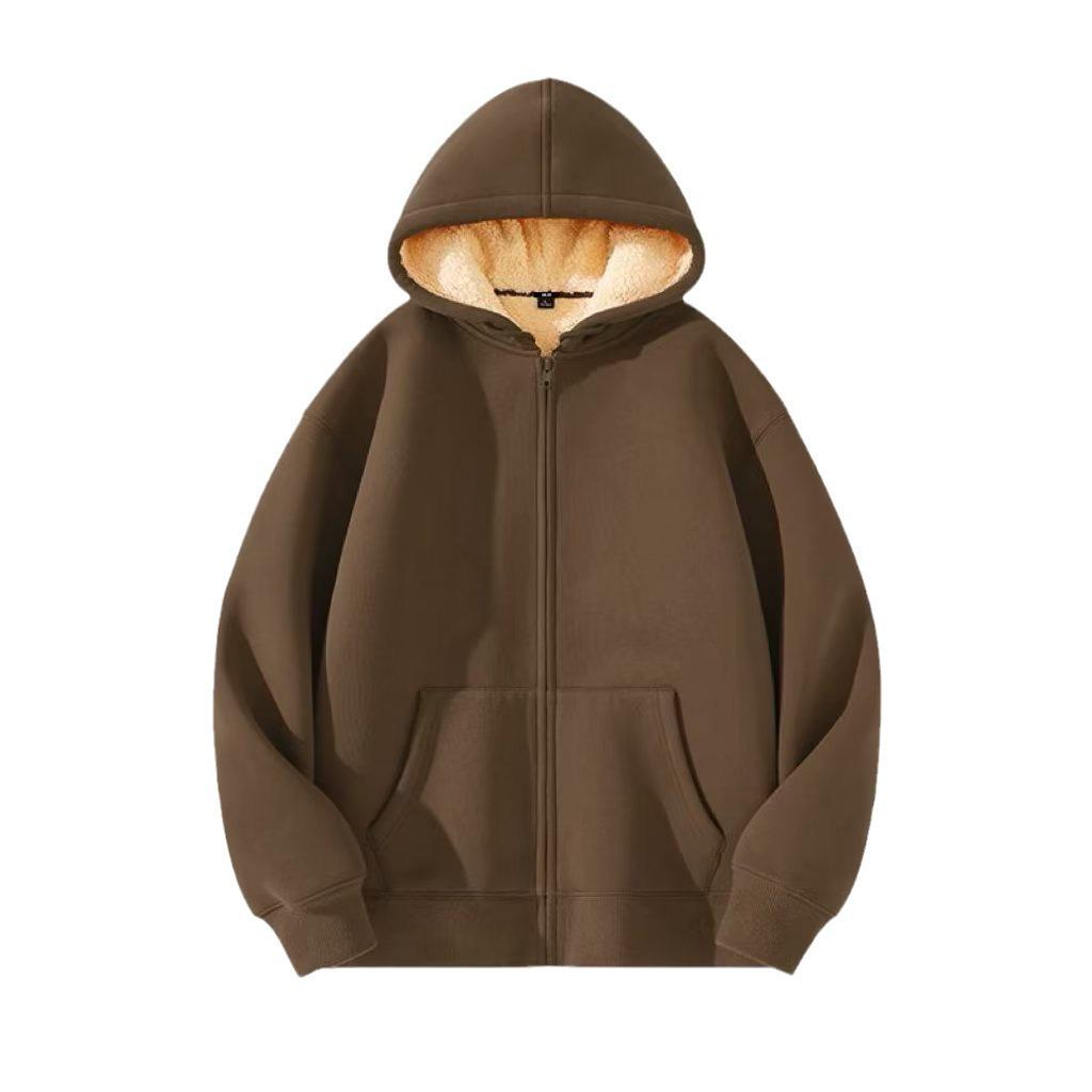 American Lambskin Cardigan: Men's Stylish Autumn/Winter Jacket, Youthful Vibe, High Street Handsome, Velvet-Lined, Thick Solid Color Coat.
