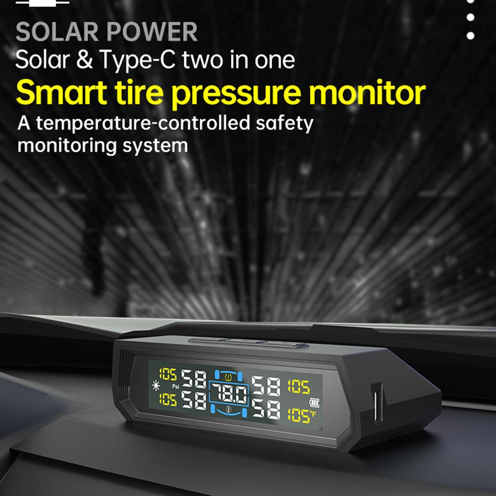 Solar/USB Powered Tire Pressure Monitoring System with 4 Sensors Tire Pressure Monitor System for RV Sedan SUV Truck