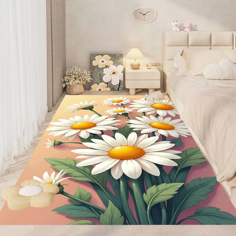 This New, Fresh Daisy Print Rug Is Suitable for Decorating Bedrooms, Living Rooms, Kitchens, Gardens, Balconies, and Sunrooms.
