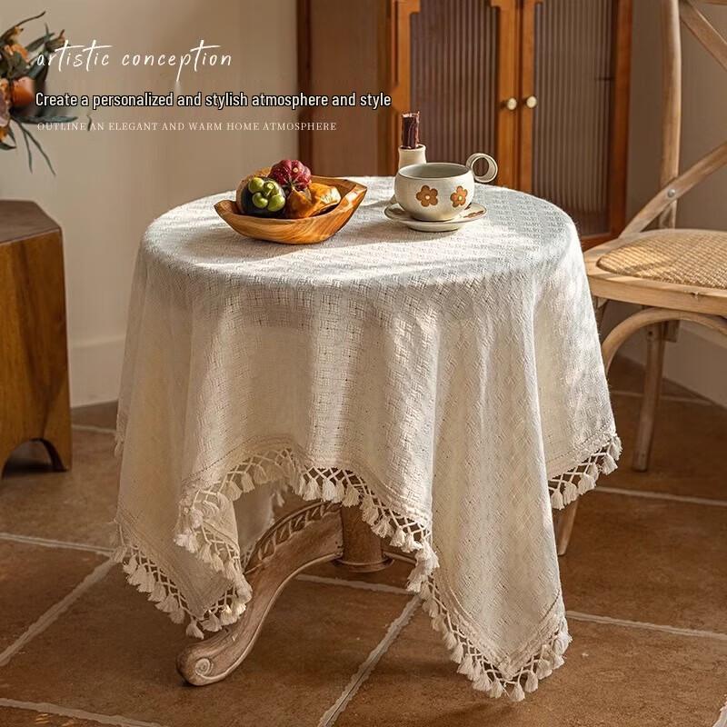 

Guraide French Ins Style Tassel Round Tablecloth