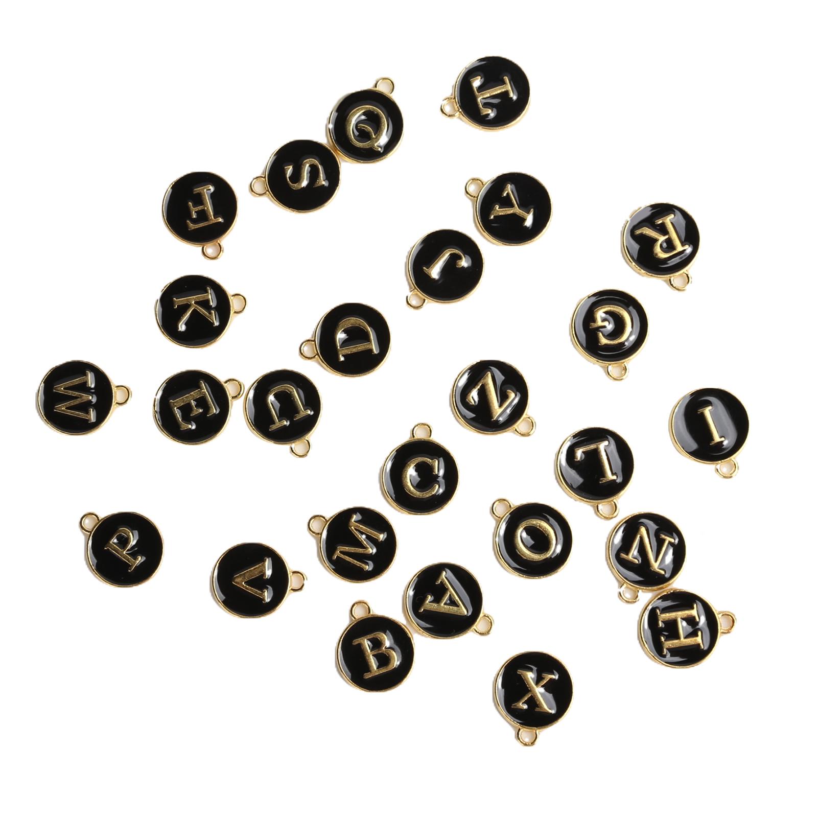 

26pcs DIY English Letter Pendant Metal Round Pendant Suitcase Bag Decoration (Black)