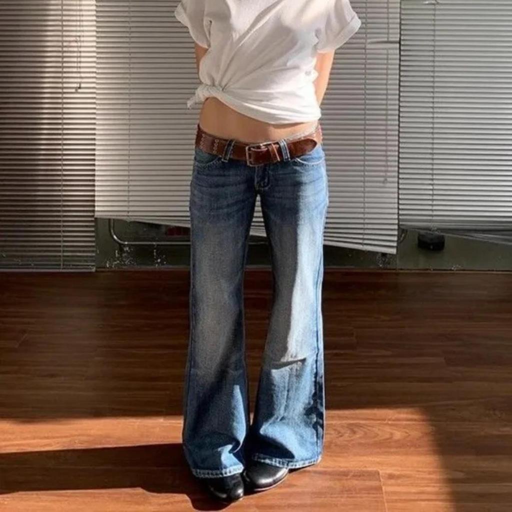 Amerikanische Retro High Street Spicy Girls Low Waist Jeans Damen Vintage Y2k Harajuku Baggy Solid Slim Denim Schlaghose