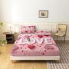3pcs Valentine's Love Rose Day Applicable Love Letter Pattern Fitted Sheet Set, Bedding Set, Soft and Comfortable  Fitted Sheet