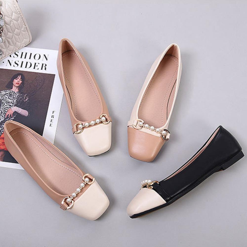 Fashion Flats Women Shoes Super Big Size 44 Square Toe Flat Shoes 2024 Spring Autumn New Versatile Light Cut Color Women's Shoes Slip-On