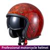 Red Vintage Motorcycle Helmet Three-Quarter Male Female Dual Lens Cruiser Biker Headgear Protection with Mirror Feature