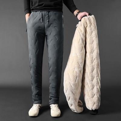 Pantaloni Casual Imbottiti da Uomo Autunno e Inverno con Vita Elastica Taglie Forti Spessi Caldi