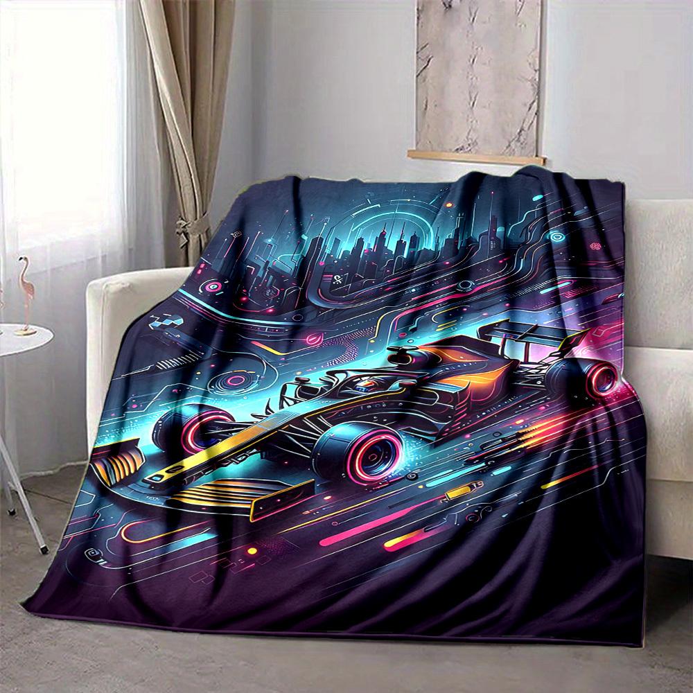 

1pc Futuristic Racing Print Blanket Lightweight Flannel Throw Blanket For Sofa, Bed, Living Room, Office, Outdoor Travel, Camping 80cmx120cm