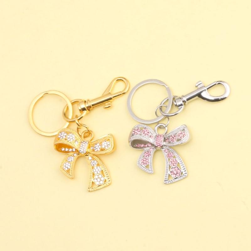 Metal Bowknot Keychain with Sparkling Rhinestones Elegant Gift for Women Fashionable Keyring Pendant