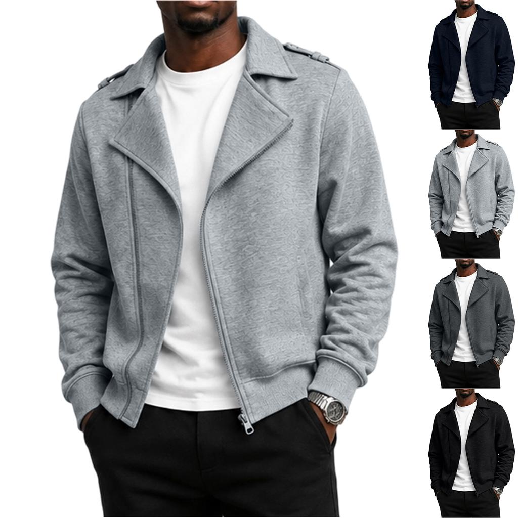 Men's Color Biker Lapel Collar Lined Casual Jacket for Everyday Wear